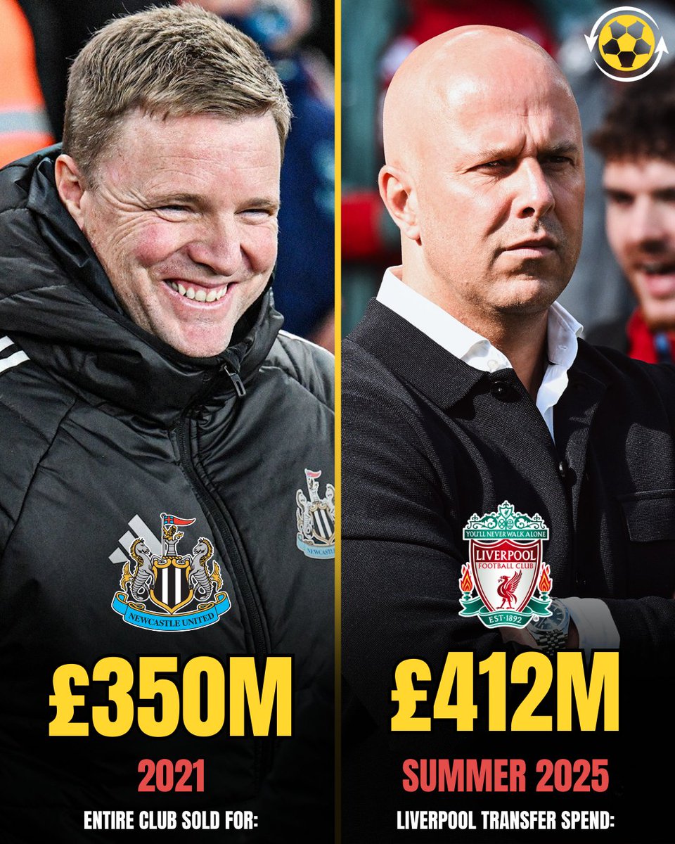 🚨 Newcastle's entire club was bought for £350M in 2021.

Liverpool's transfer spend in this summer window alone was £412M. 🤯😭