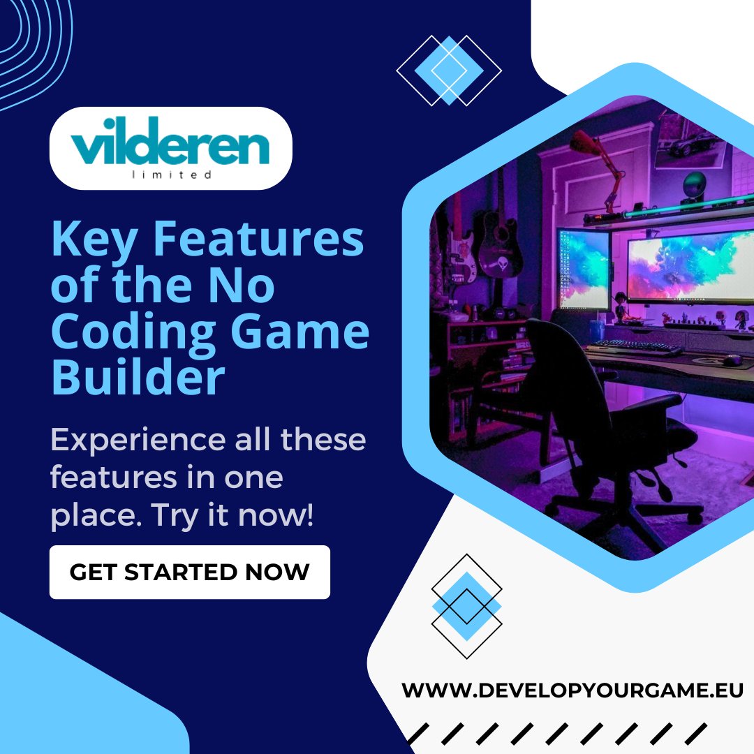 VilderenLtd's tweet image. Centralized dashboard for managing all tools. 
Platformer games with coin collection and villains. 
Driving simulator options for adrenaline-packed fun. 
Simple drag-and-drop system—no coding lines required.  #NoCodeGameDev #GameFeatures