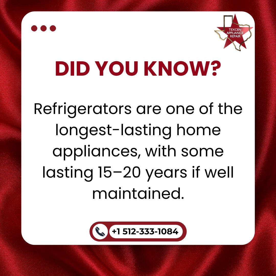 texcenappliance's tweet image. Did you know? 💡

Refrigerators are built to last—many can run 15–20 years with proper care.

Simple habits like cleaning coils, checking door seals, and routine maintenance go a long way in keeping yours efficient and reliable 👌

#texen #FastReliableService #ExpertFixes
