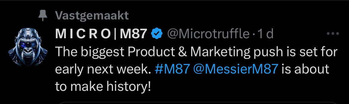 Kram 🇳🇱 #M87 (@crypt0pi0neer) on Twitter photo $M87 is getting warmed up!
We’ve already welcomed <a href="/verseaiofficial/">verseaiofficial</a> and <a href="/mlmx_sol/">MLMX</a> on our #P2Pexchange.
And it’s been a while since I’ve seen <a href="/Microtruffle/">M I C R O | M87</a> so bullish. On X and in my DM’s. 👇🏼
x.com/microtruffle/s…
I won’t spoil anything but the #M87 team has been cooking!🧑🍳 $M87 is getting warmed up!
We’ve already welcomed <a href="/verseaiofficial/">verseaiofficial</a> and <a href="/mlmx_sol/">MLMX</a> on our #P2Pexchange.
And it’s been a while since I’ve seen <a href="/Microtruffle/">M I C R O | M87</a> so bullish. On X and in my DM’s. 👇🏼
x.com/microtruffle/s…
I won’t spoil anything but the #M87 team has been cooking!🧑🍳