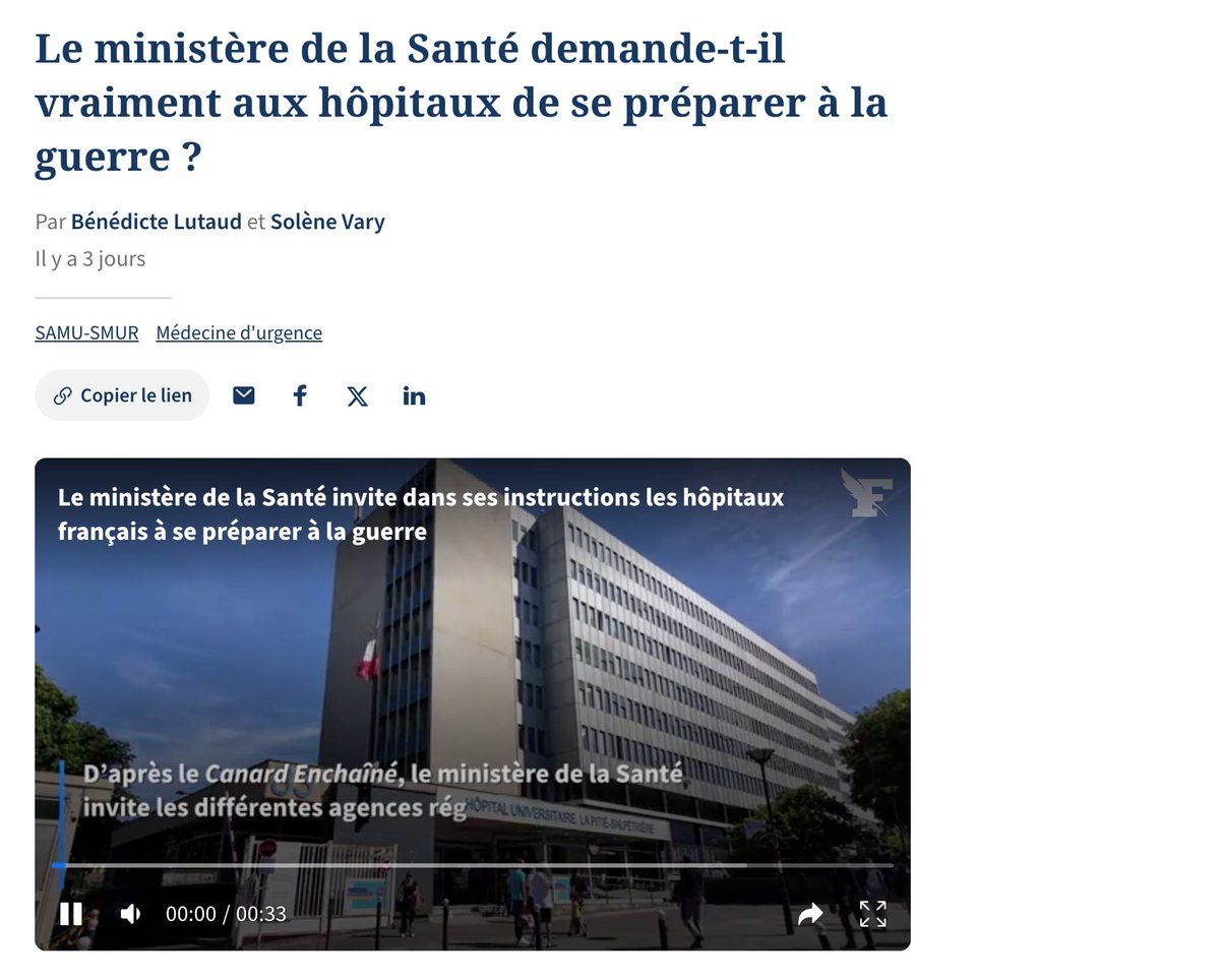 French doctors are being advised to prepare for a possible war by spring 2026, Le Figaro reports.

On July 18, hospitals received a letter instructing them to be ready to admit thousands of wounded in the event of a major war in Europe. 

Estimates suggest that in the first
