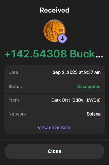 DarkRewards69's tweet photo. The first distribution of $BUCKAZOIDS is successfully done.

It’s that simple: Hold $DKR → Receive $BUCKAZOID straight into your wallet.

The mission has just begun.

Believe in something 

BUY AT RADIYUM - 
https://t.co/XcGy0yeTiL https://t.co/VnHK2uxg60