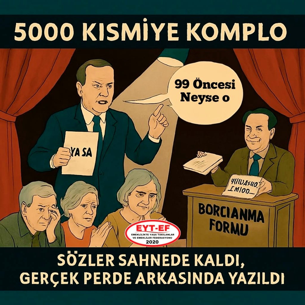 2.TAG
👇
#5000KısmiyeKomplo

5000 Prim ve Kısmi Emeklilik mağdurlarının hakkı gasp edildi !

Siyasi hesaplarla yok sayılan haklarımız bir komploya dönüşmüş,

İktidar, yüzbinlerce insanın hak ettiği emekliliği elinden almıştır.

#TüikEliyleEmekliyeKıskaç
<a href="/RTErdogan/">Recep Tayyip Erdoğan</a>
<a href="/isikhanvedat/">Prof. Dr. Vedat Işıkhan</a>