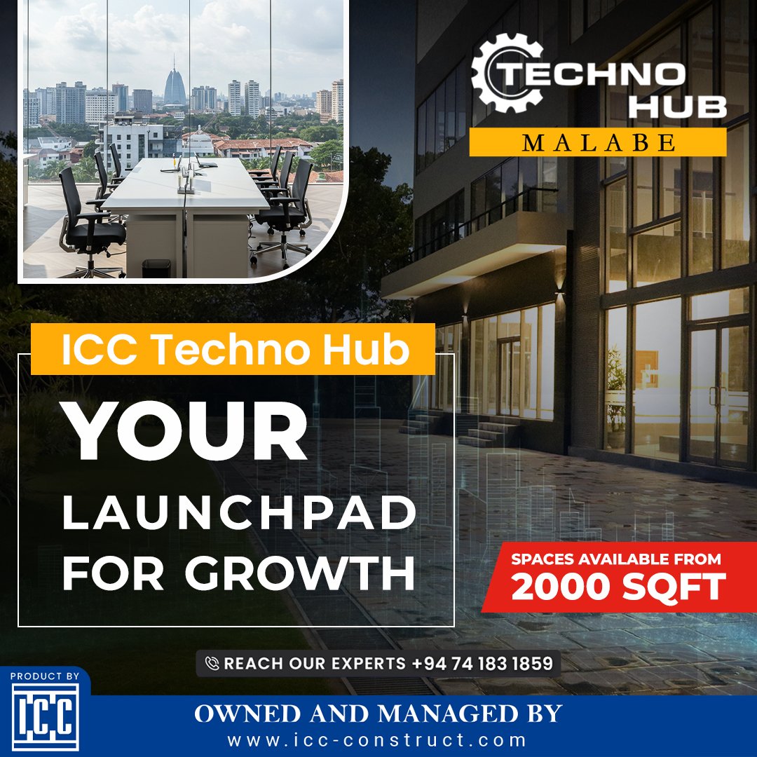 iccsrilankaLK's tweet image. More than workspace. ICC Techno Hub is a launchpad for innovators, offering flexible spaces from 2,000 sq ft upwards.
📞 +94 74 183 1859
🌐 icc-construct.com
.
.
.
 #ICC #TechnoHub #SriLankaBusiness #WorkspaceSolutions #InnovationSpace #GrowthHub #FromSpaceToSuccess