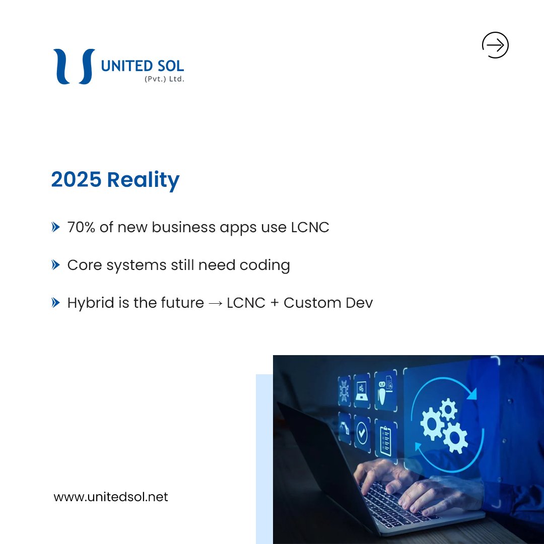 unitedsol's tweet image. Low-Code/No-Code (LCNC) delivers apps 60–80% faster, empowers non-tech teams &amp;amp; drives digital transformation.

But it won’t replace coding — complex apps still need devs. The future? Hybrid Development: LCNC + Programming 💡

#LowCode #NoCode #Dev