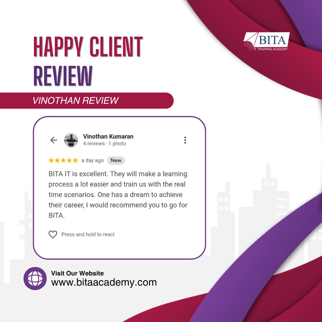 Bitaaacademy's tweet image. ☑ Hear what our students have to say about our BITA training! professionals to succeed in the programming success stories and career breakthroughs.

📞9566004626

🌐bitaacademy.com/course/penetra…

#WebPenetrationTesting #PenTesting #BITAITTrainingAcademy