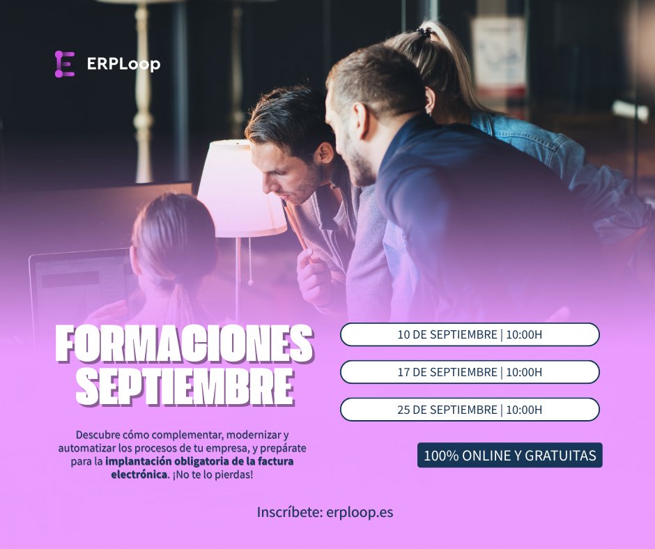 ADISSInforma's tweet image. 📢 ¡En septiembre llegan las formaciones de ERPLoop! 🚀
🗓 10/09 – Uso básico: ¿Cómo facturar?
🗓 17/09 – Proveedores, artículos y facturas
🗓 25/09 – Stock, almacenes e inventarios
💻 Apúntate aquí 👉 erploop.es/formaciones-er…
#ERPLoop #Formaciones #GestiónEmpresarial