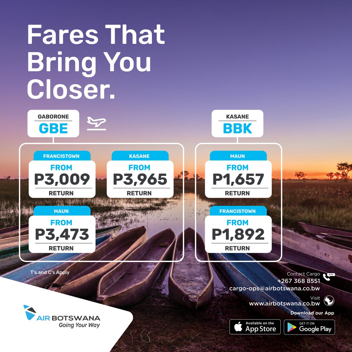 Book now to explore Botswana with our local fares. #AirBotswana #GoingYourWay