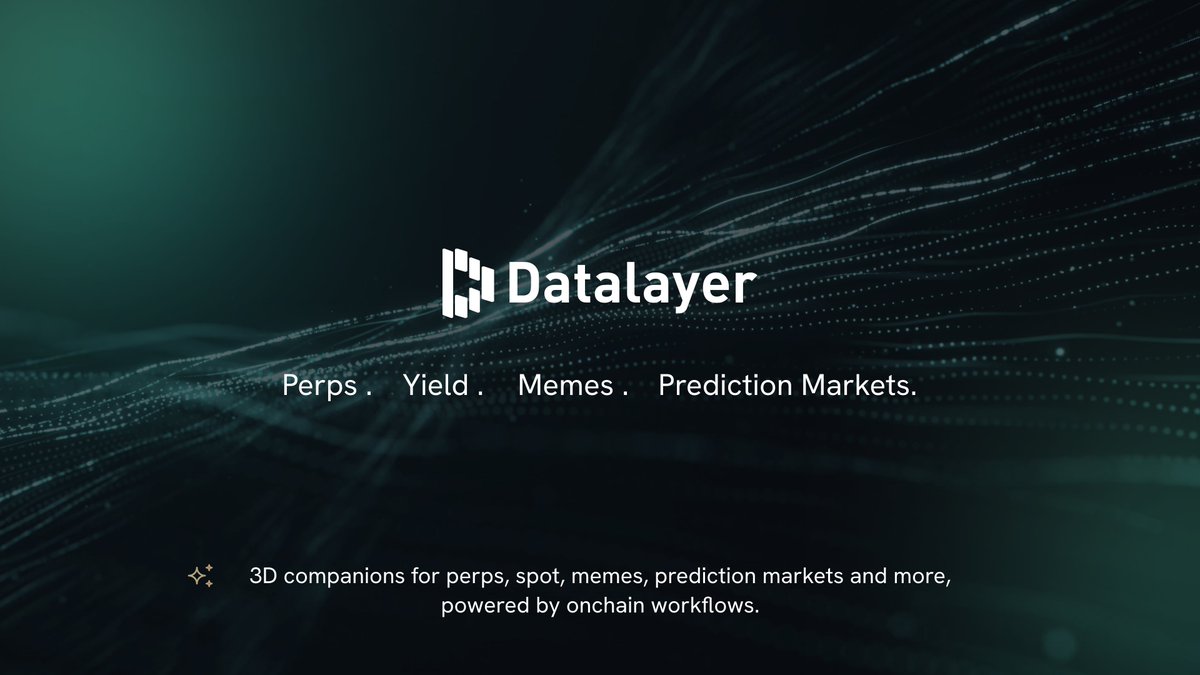 ▓▓▓▓▓▓▓▓▓▓ Prediction markets season is coming...

Datalayer is building the AI agent economy for DeFi.

With Datalayer, users can access AI agents and onchain workflows for perps, spot, memes, prediction markets and more.

🚀 Launching soon.