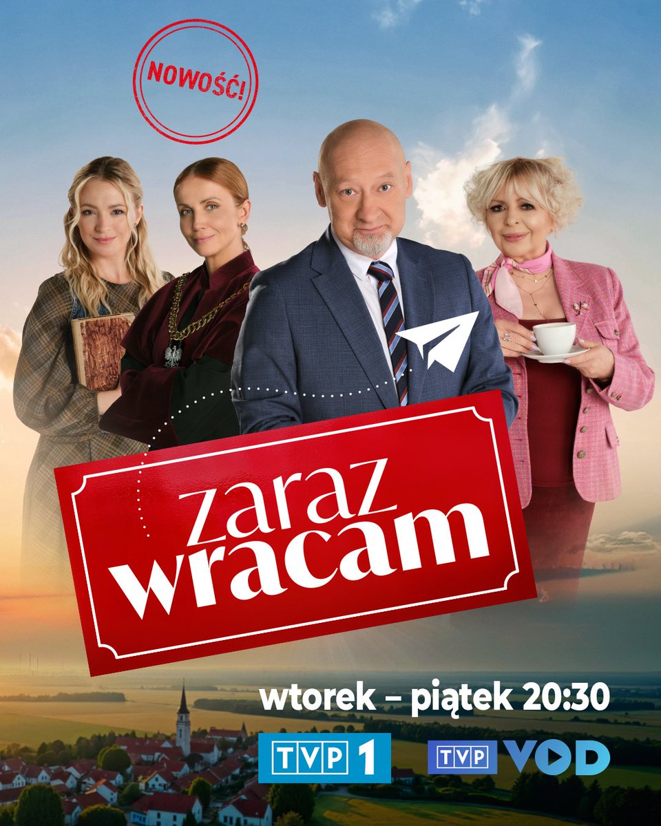 TVP's tweet image. Nowy serial „Zaraz Wracam” od 2 września w TVP1! Od wtorku do piątku o 20:30!