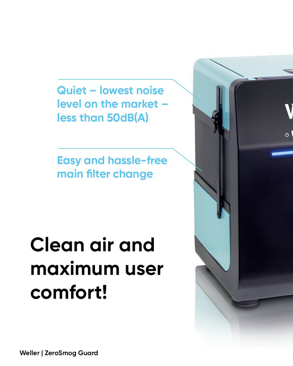 #Clean air &amp; maximum #comfort with the #Weller #ZeroSmog Guard! Designed for continuous use with #intelligent flow &amp; advanced #filters (HEPA H13 + gas). Because clean air is a worker's right. #PowerfulTogether Learn more: sohub.io/hr7z