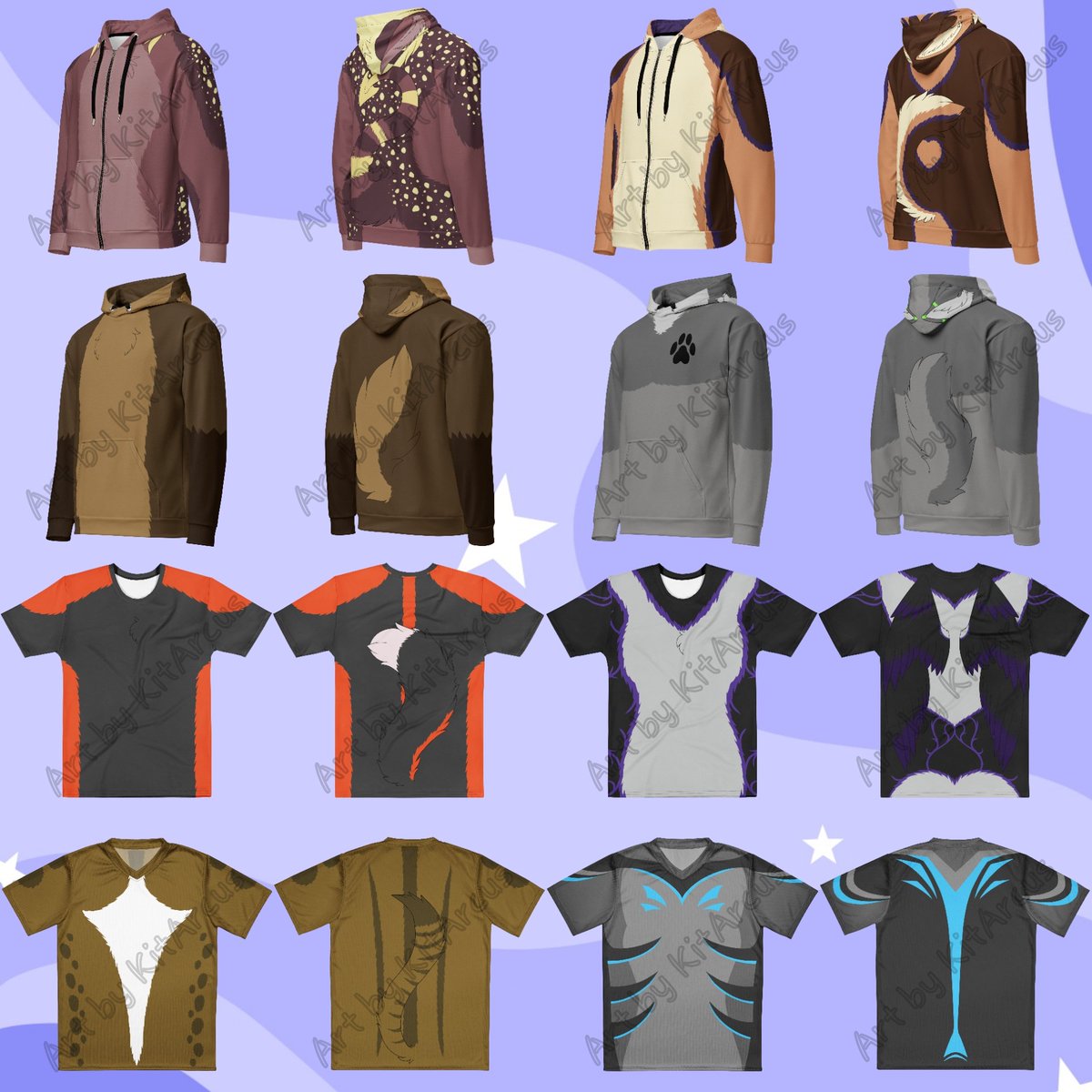KitArcusDesigns's tweet image. Making a new post for these lol
Open for custom fursona T-shirts and Hoodies (pullover or zipper) 
Can be with or without a tail.
(great for partial suiting!)
Can be fluffy, plush, or pool toy. 
Info and prices in thread~
5 slots available! 
#furry #furryart #custom #ych