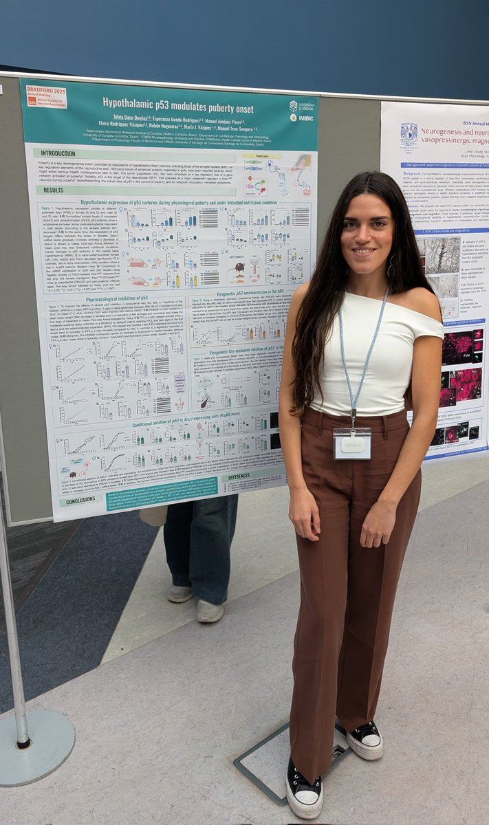 Happy to present my poster communication, titled "Hypothalamic p53 modulates puberty onset" at the annual meeting of the British Society for Neuroendocrinology in Bradford 🧬🧠