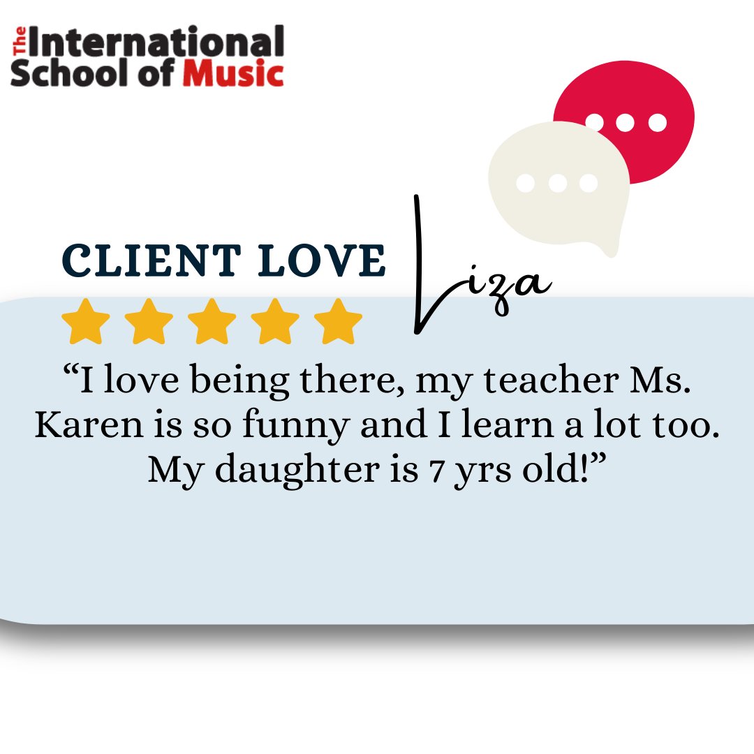 Testimonial Tuesday-Thank you Liza for your kind words! We are so happy you love ISM as much as we do! Experience the difference with the International School of Music and start your musical journey by calling 301-365-5888 today.  #musicschool #dmvmusic #musicsstudent