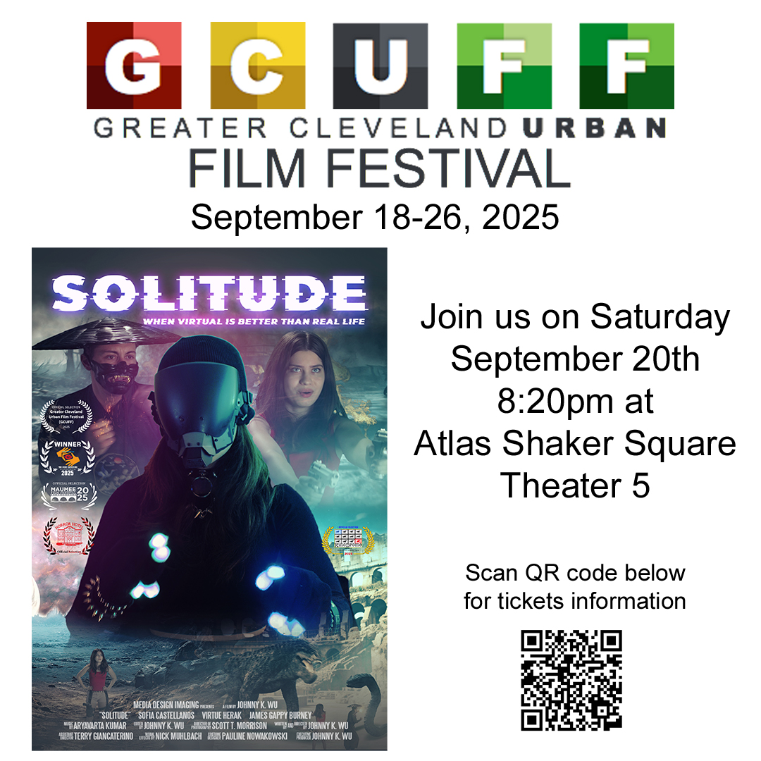 Catch the exclusive screening of the short film Solitude—an experience you won’t want to miss!

Saturday, September 20th at 8:20pm at Atlas Shaker Square Theater 5 at the Greater Cleveland Urban Film Festival!

#solitude #short #film #scifi #horror #thriller