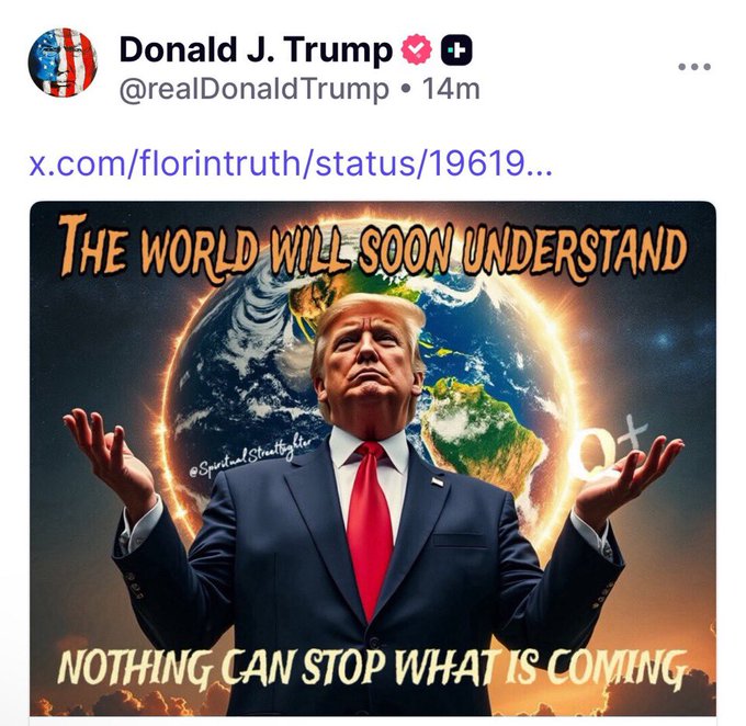 Een nieuwe cryptische boodschap van Trump.
Wat zou hij hiermee bedoelen ?