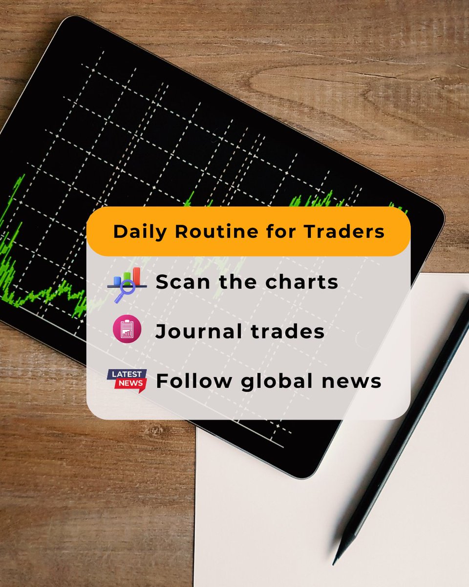 TradeshalaM's tweet image. 📅 Want to trade like a pro?
Start with discipline. Here’s a 3-step daily routine every trader should follow:
🔍 Review charts
📔 Track wins &amp;amp; losses
🌍 Stay updated with market trends
💡 Small daily actions lead to big monthly results.
#TraderRoutine #TradingDiscipline #Stock