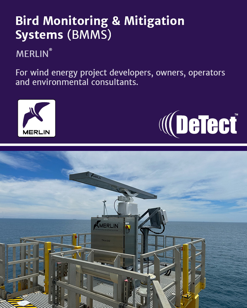 DeTect__Inc's tweet image. DeTect’s MERLIN® BMMS delivers 24/7 radar monitoring of birds and bats, with real-time risk mitigation. Proven in 1,000+ deployments worldwide, MERLIN protects wildlife while powering renewable energy. tinyurl.com/4efzv3rr
#WindEnergy #RadarTechnology #WildlifeProtection