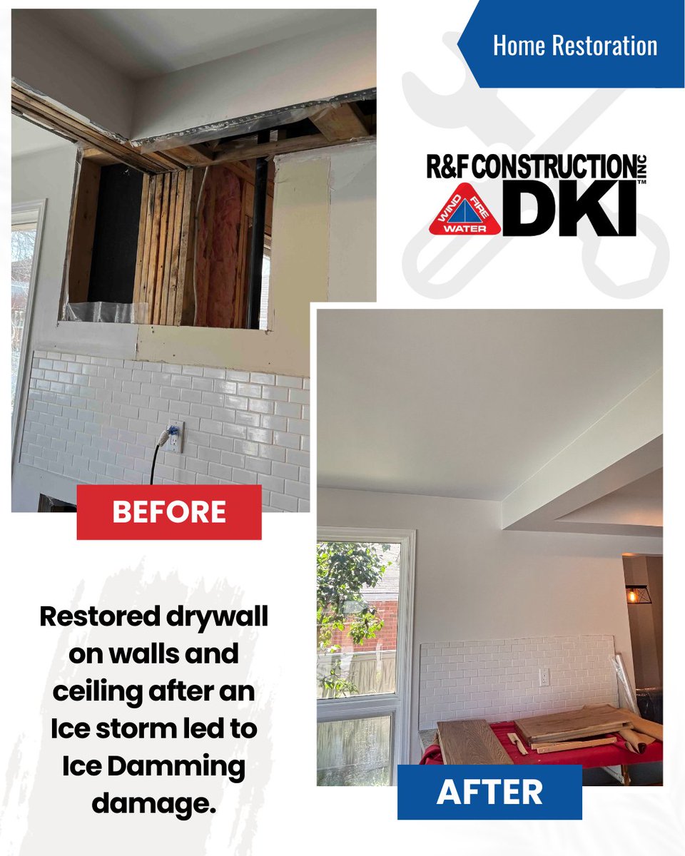 This home had some damage throughout from ice damming last winter - leading to water damage. Always make sure built up ice is dealt with ASAP!  Thanks to our team at R&amp;F Construction DKI, it's been fully restored and is ready to withstand the next winter. 💪🔨