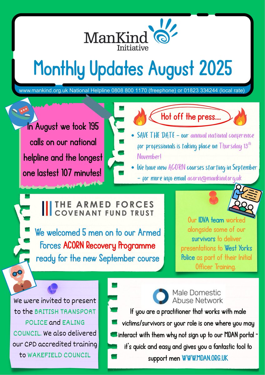 Thank you to everyone for the support you give us to help support male victims of domestic abuse. Last month was as busy as ever!
