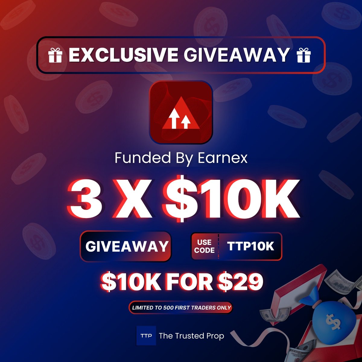 TheTrustedProp (@thetrustedprop) on Twitter photo 🚨 GIVEAWAY + EXCLUSIVE OFFER 🚨
We’re giving away 3 x $10K Challenge Accounts with Funded by Earnex! 💸🔥
👉 Follow <a href="/TheTrustedProp/">TheTrustedProp</a> <a href="/earnexfunded/">Funded By Earnex</a> & <a href="/shreyashttp/">Shreyash | The Trusted Prop</a>
👉 Like ❤️ & Repost 🔁 this tweet
👉 Tag 3 trader friends 👥 in the comments
PLUS 🎁 We’re running an exclusive 🚨 GIVEAWAY + EXCLUSIVE OFFER 🚨
We’re giving away 3 x $10K Challenge Accounts with Funded by Earnex! 💸🔥
👉 Follow <a href="/TheTrustedProp/">TheTrustedProp</a> <a href="/earnexfunded/">Funded By Earnex</a> & <a href="/shreyashttp/">Shreyash | The Trusted Prop</a>
👉 Like ❤️ & Repost 🔁 this tweet
👉 Tag 3 trader friends 👥 in the comments
PLUS 🎁 We’re running an exclusive