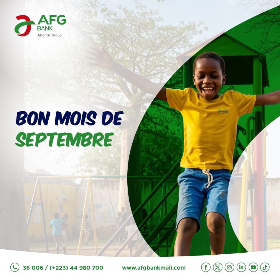 afgbankmali's tweet image. 🌟 Bienvenue en Septembre !

Un nouveau mois commence, porteur de nouvelles opportunités et de nouveaux projets.

Que ce mois de septembre soit pour vous et vos proches synonyme de réussite, de santé et de sérénité.

#AFGBankMali #BonMoisDeSeptembre #NouveauxDéfis