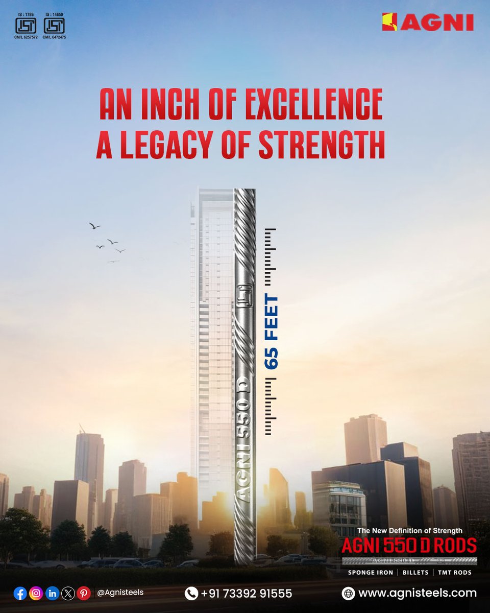 AgniSteels's tweet image. At Agni Steels, every rod carries precision, resilience, and the promise of generations. From strong foundations to lasting legacies, we shape India’s tomorrow, inch by inch. 💪🏗️

#AgniSteels #SteelStrong #ForgingStrength #BuiltToLast #LegacyOfStrength