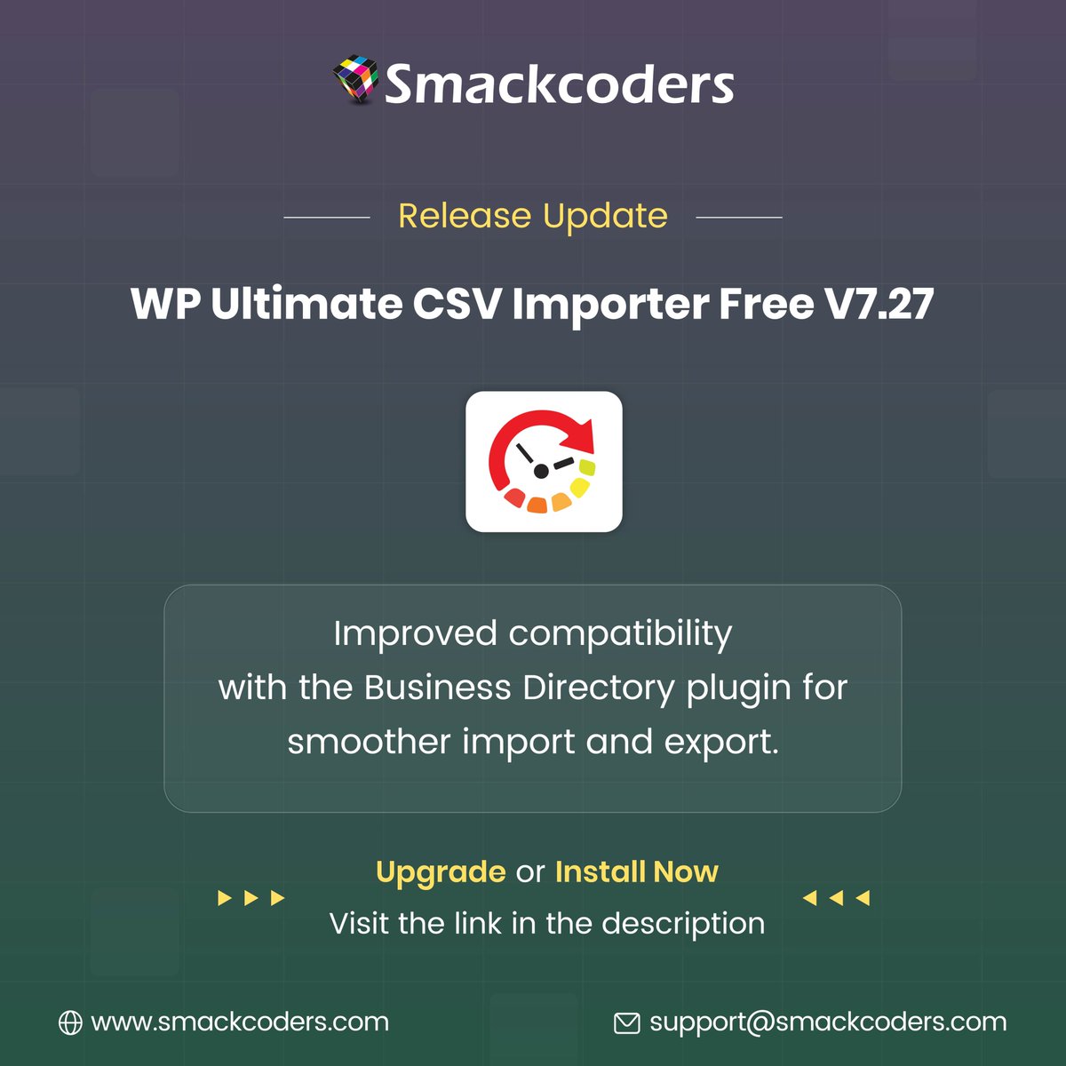 smackcoders's tweet image. Hi CSV Importer Free Users!
We’ve just rolled out version 7.27 🎉
This update brings improved import & export compatibility with the Business Directory plugin.
👉 wordpress.org/plugins/wp-ult…
#wpultimatecsvimporter #newupdate #smackcoders #pluginsupport #wordpress #plugins