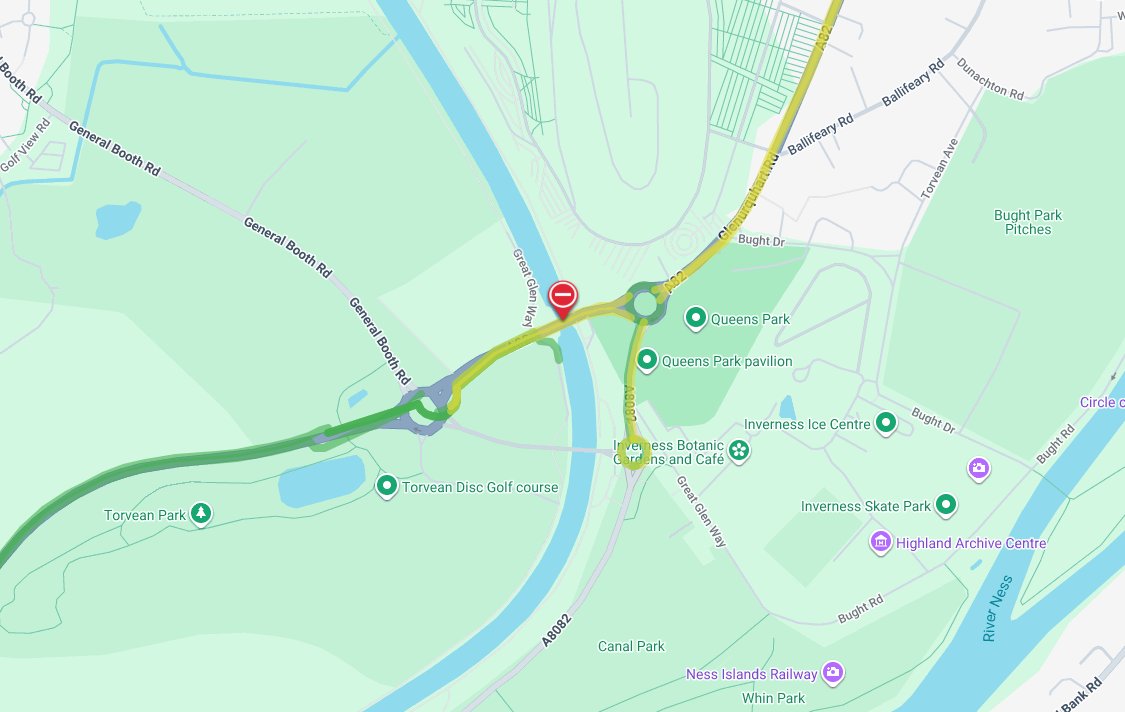 trafficscotland's tweet photo. NEW❗⌚13:26
🛣️ #A82 Tomnahurich Swing Bridge
CLOSED in both directions due to a police incident⛔
Please #UseAltRoute at this time and #ExpectDelay
Traffic picking up in both directions❗
@NWTrunkRoads https://t.co/lUvfRoNVfw