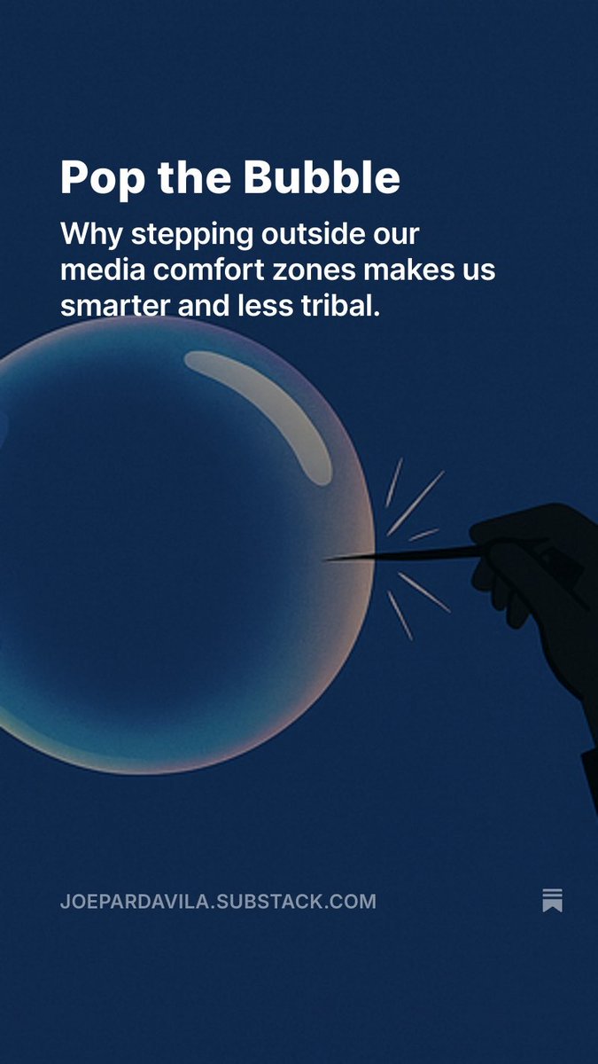 joepardavila's tweet image. We don’t just live in neighborhoods anymore. We live in bubbles.
 
What happens when you step outside of yours? 
#substack 
joepardavila.substack.com/p/pop-the-bubb…