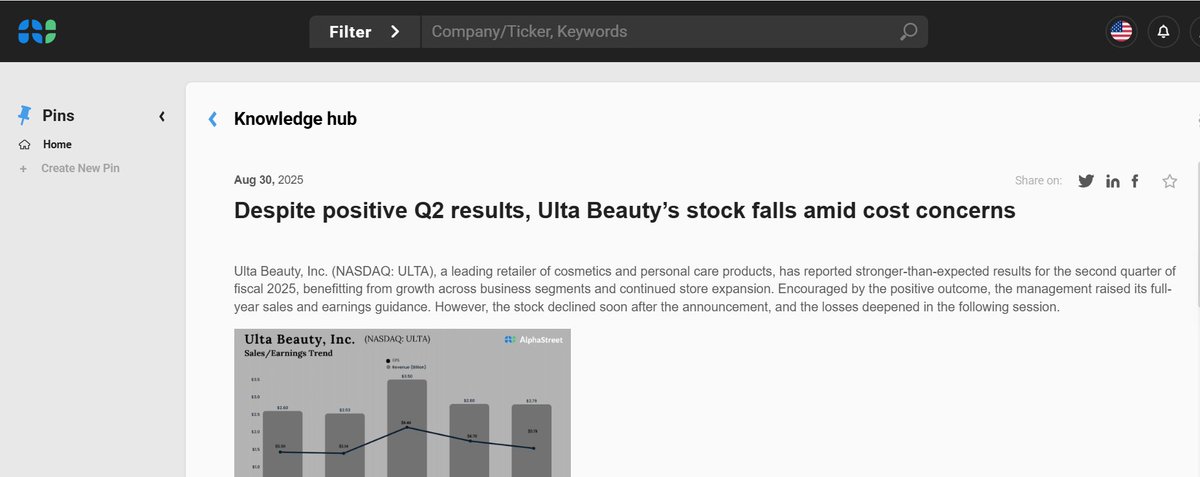 Ulta Beauty (ULTA) has reported stronger-than-expected results for the second quarter of fiscal 2025, benefitting from growth across business segments and continued store expansion. <a href="/ultabeauty/">Ulta Beauty</a> 
#ultabeauty #cosmetics #earnings #ULTA #Fashion 

app.asai.alphastreet.io/test-drive/kno…