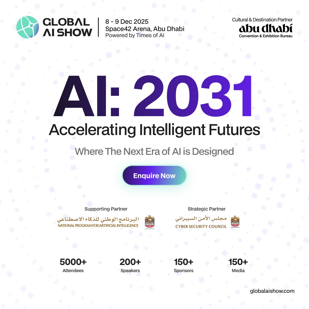 Proud to support the Global AI Show — where 5000+ attendees, 200+ speakers &amp; 150+ sponsors converge to shape the future of AI.

📍 Abu Dhabi |  📅 8–9 Dec 2025
🎯 Theme: AI 2031 – Accelerating Intelligent Futures

🎟️ Book now! #GlobalAIShow #AI2031