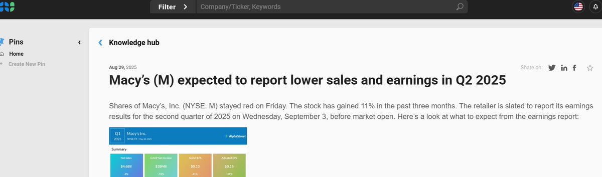 Macy's Q2 2025 Earnings Preview: 

app.asai.alphastreet.io/test-drive/kno…

#Macys #M #2Q25 #earnings #earningspreview #quarterlyresults #retail #fashion #bloomingdale #bluemercury