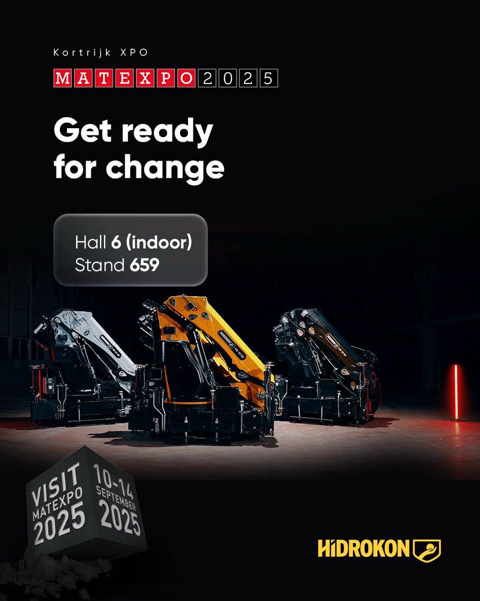 Biz hazırız! ✅

🗓️ 10-14 EYLÜL 
📍MATEXPO 2025 FUARI BELÇİKA / KORTRİJK XPO
📍Hall 6 (Indoor) / Stand 659

#hidrokon #Kortrijk #matexpo2025 #crane