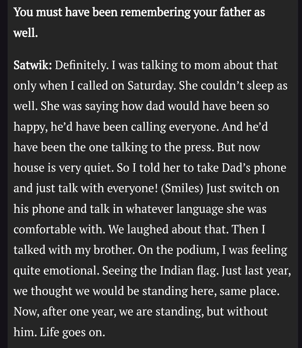 #BWFWorldChampionships 🏸

🗣️ Satwik, on remembering his father... ❤️

indianexpress.com/article/sports…