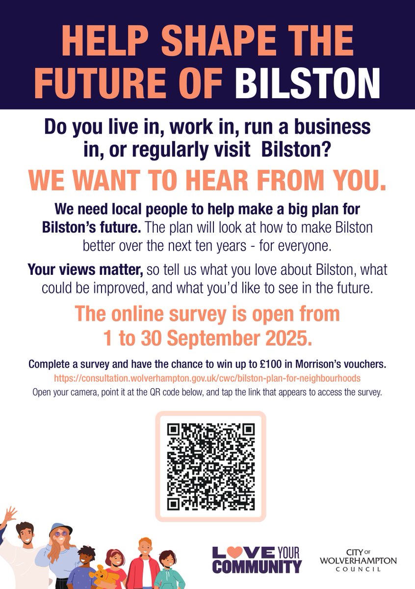WolvesCouncil's tweet image. 🗣️ Bilston residents, business owners and visitors are being invited to help shape the future of their community as part of the Plan for Neighbourhoods programme. Have your say online or at pop-up events in the town during September.
Full details 👉 orlo.uk/n5jrP