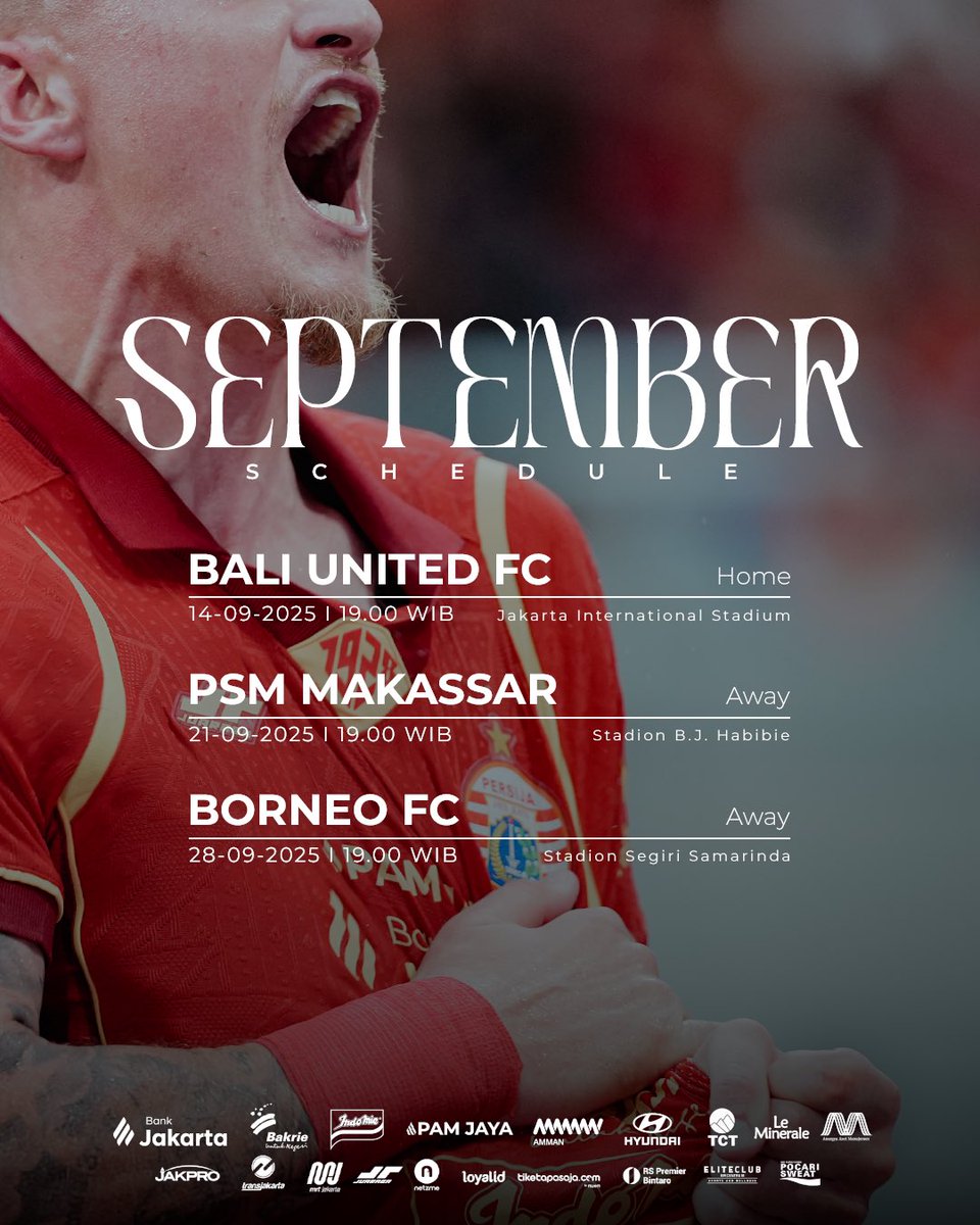 Jadwal pertandingan Persija di bulan September 2025! 🗓️

#BRISuperLeague #Persija