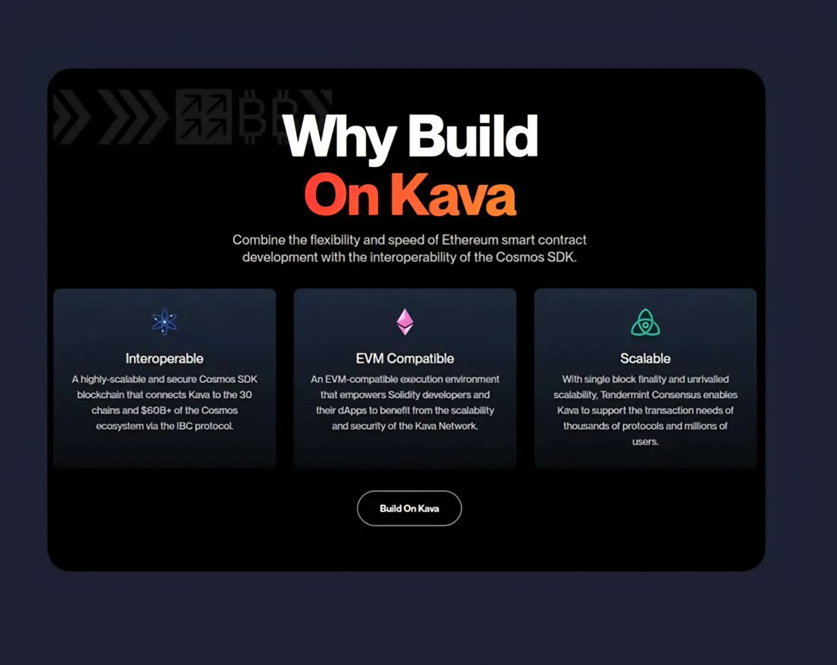 Crypto_Beeh's tweet image. $KAVA is an advanced blockchain that unites the strengths of Ethereum and Cosmos.

 With its co-chain design, it delivers full EVM support for developers while leveraging IBC interoperability for speed and seamless cross-chain connectivity positioning itself as a powerful hub for…