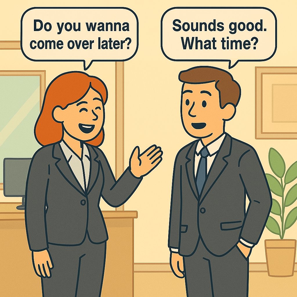 【友達とのカジュアルな会話】                  
日常会話でよく使われる英語のフレーズ。          

👩:後で来ませんか？
👨:いいですね。何時ですか？     

練習して使えるようにします。 

#英会話 
#英語学習