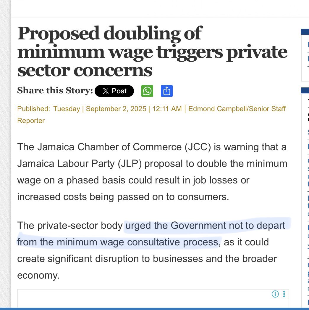 denjamdown's tweet image. As @CTomlinsonJA explained at PNPs Presser yesterday...the PNP intends to adhere to the tried &amp;amp; true consultative process, as called for by the Private Sector &amp;amp; all well-thinking Jamaicans, to consider adjustments in our national minimum wage ...unlike JLP's supreme con-artists
