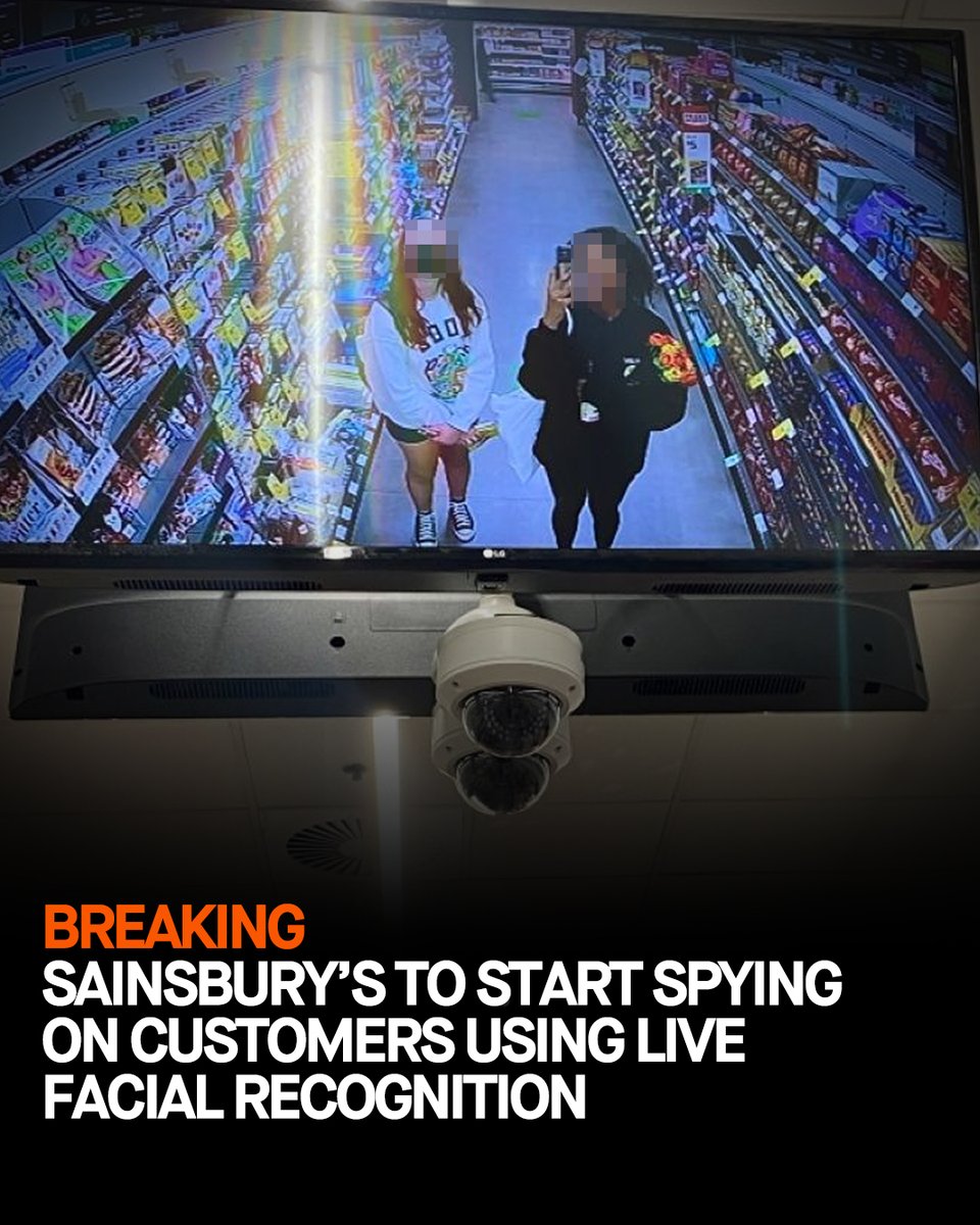 🚨Breaking: Sainsbury's has just announced that it will be trialling Orwellian live facial recognition in select UK shops:
📍Sydenham, SE London
📍Oldfield Park, Bath
With plans for nationwide rollout

For one of the UK's largest supermarkets to trial this intrusive tech is