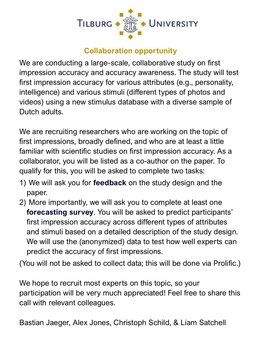 Are you doing research on impression formation, face perception, personality judgment, or related topics?

Then you might be interested in joining our collaborative study!

Follow the link for more information: tilburgss.co1.qualtrics.com/jfe/form/SV_4N…