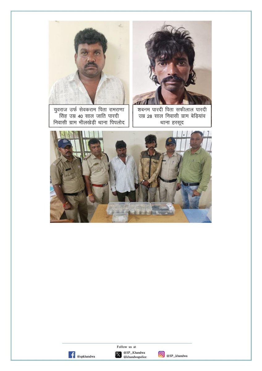 SP_Khandwa (@khandwasp) on Twitter photo ➡️छत्तीसगढ का फरियादी सस्ता सोना खरीदने के चक्कर मे हुआ लूट का शिकार
➡️हरसूद पुलिस द्वारा लूट की घटना का 24 घंटे के अंदर किया गया खुलासा
➡️लूट के मुख्य 02 आरोपी गिरफ्तार एवं 14 लाख का मशरूका जप्त
<a href="/mohdept/">Home Department, MP</a>
<a href="/MPPoliceDeptt/">Madhya Pradesh Police</a>
<a href="/JansamparkMP/">Jansampark MP</a>
<a href="/DGP_MP/">DGP MP</a>
<a href="/IGP_INDORE/">IG INDORE (RURAL)</a>
<a href="/Digkhargone23/">DIG KHARGONE</a>
<a href="/CG_Police/">Chhattisgarh Police</a> ➡️छत्तीसगढ का फरियादी सस्ता सोना खरीदने के चक्कर मे हुआ लूट का शिकार
➡️हरसूद पुलिस द्वारा लूट की घटना का 24 घंटे के अंदर किया गया खुलासा
➡️लूट के मुख्य 02 आरोपी गिरफ्तार एवं 14 लाख का मशरूका जप्त
<a href="/mohdept/">Home Department, MP</a>
<a href="/MPPoliceDeptt/">Madhya Pradesh Police</a>
<a href="/JansamparkMP/">Jansampark MP</a>
<a href="/DGP_MP/">DGP MP</a>
<a href="/IGP_INDORE/">IG INDORE (RURAL)</a>
<a href="/Digkhargone23/">DIG KHARGONE</a>
<a href="/CG_Police/">Chhattisgarh Police</a>