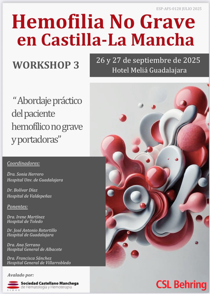 Los esperamos en Guadalajara!!! Actividad formativa avalada por la <a href="/scmHematologia/">Sociedad CLM de Hematología y Hemoterapia</a> con el auspicio de <a href="/CSLBehring/">CSL Behring</a> para info e inscripciones: scmhematologia.es/#/noticias/iii…