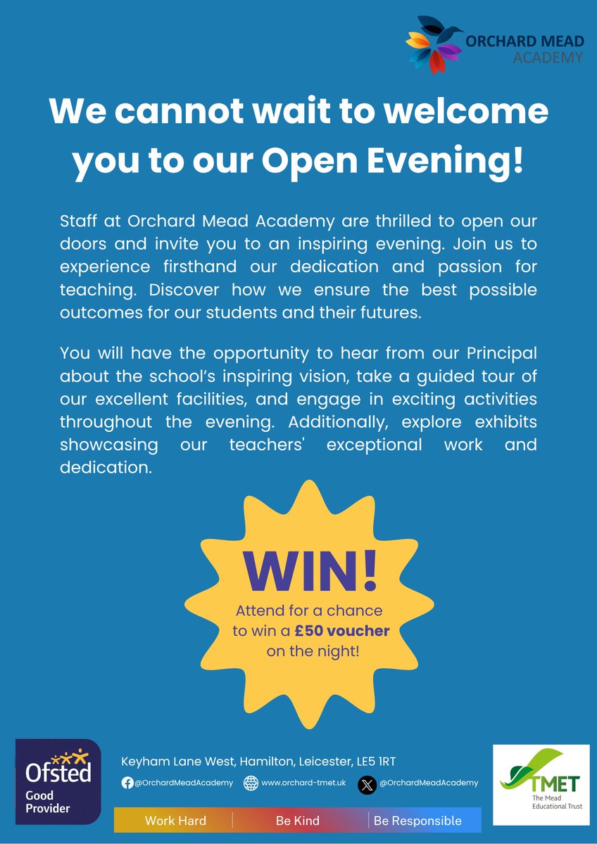 📢 Exciting News! Join us at our Open Evening on Thursday 25th September 2025 from 5pm-7pm! Discover our campus, meet our amazing team &amp; see what makes us special. 
📷 Book your spot now: QR code on picture  #FutureLeaders #YourJourneyStartsHere