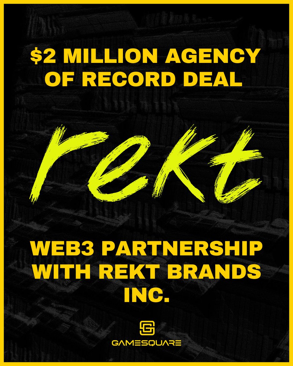 GameSquare Holdings Inc. (@gsqholdings) on Twitter photo GameSquare announces a $2M agency-of-record deal with <a href="/RektBrands/">Rekt Brands</a>, parent of <a href="/rektdrinks/">Rekt Drinks</a>.
This marks the 2nd agency-of-record transaction announced in August for a total of $6.25M in annualized Web3 revenue.
The partnership includes a <a href="/FaZeEsports/">FaZe Esports</a> jersey placement, expands our GameSquare announces a $2M agency-of-record deal with <a href="/RektBrands/">Rekt Brands</a>, parent of <a href="/rektdrinks/">Rekt Drinks</a>.
This marks the 2nd agency-of-record transaction announced in August for a total of $6.25M in annualized Web3 revenue.
The partnership includes a <a href="/FaZeEsports/">FaZe Esports</a> jersey placement, expands our