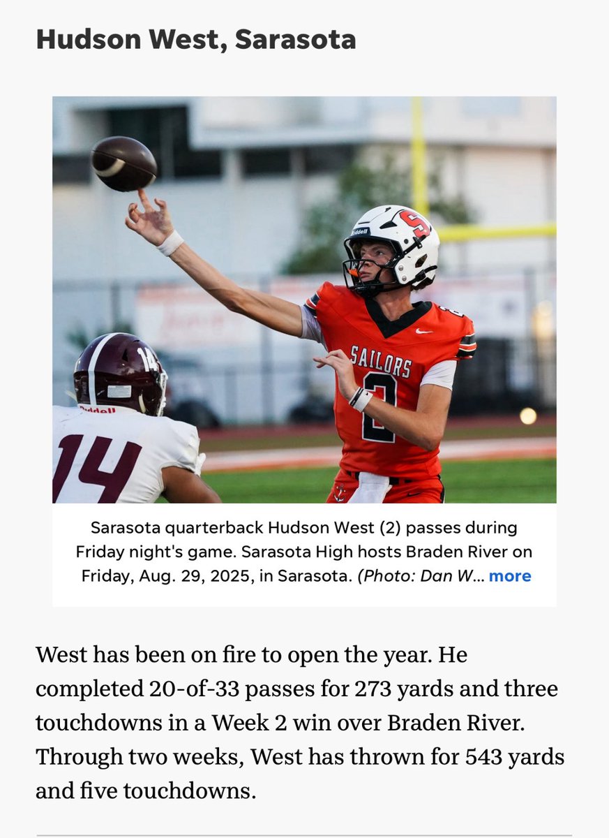 Thanks <a href="/htpreps/">Herald-Tribune sports</a> for the write up. <a href="/VJPortell/">Vinnie Portell</a> 

<a href="/CJBennett_08/">The Stable</a> <a href="/QBcoach1/">Chip Bennett</a>
<a href="/Coachabelson/">Coach Abelson</a> <a href="/Next_level_z/">Next_level_z</a>
<a href="/ampcampbell3/">amp campbell</a> <a href="/Sarasota_FB/">Sarasota Football</a>
<a href="/Bat_t3/">Bat-T</a> <a href="/MattCannon45/">Matt Cannon</a> <a href="/PrepRedzoneFL/">Prep Redzone Florida</a>