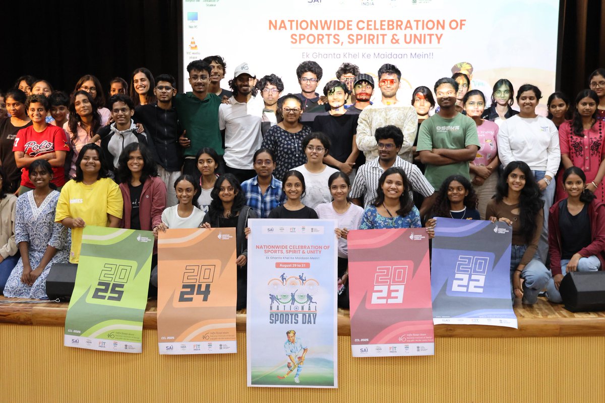 NID_AP's tweet photo. NID Andhra Pradesh celebrated National Sports Day 2025 (29–31 Aug) at Amaravati campus, honoring Major Dhyan Chand Ji 🏑.
From sports tournaments &amp; cultural events to fitness challenges, the 3-day fest embodied teamwork, wellness &amp; unity. 💪
#NationalSportsDay2025 #NIDAP https://t.co/FBueb8F2UL