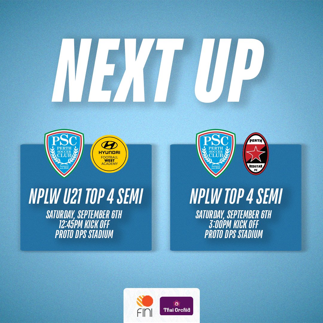 NEXT UP!

This Saturday, we head to Proto DPS Stadium in Inglewood for our NPLW Top Four Cup fixtures. Our U21s will first take on the Football West Academy at 12:45pm, followed by our first team game against Perth RedStar at 3:00pm

#ForzaAzzurri ⚽💙