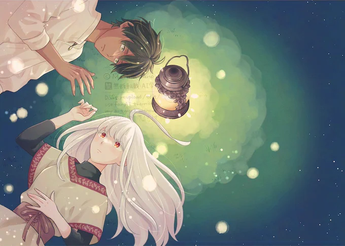 『クチーナ・ルーチェ』6話の扉絵、ラフ、仮色を置いた下絵です。
寝転んだ芝生と見上げた夜空が一体化した感じを出したくあがきました… 